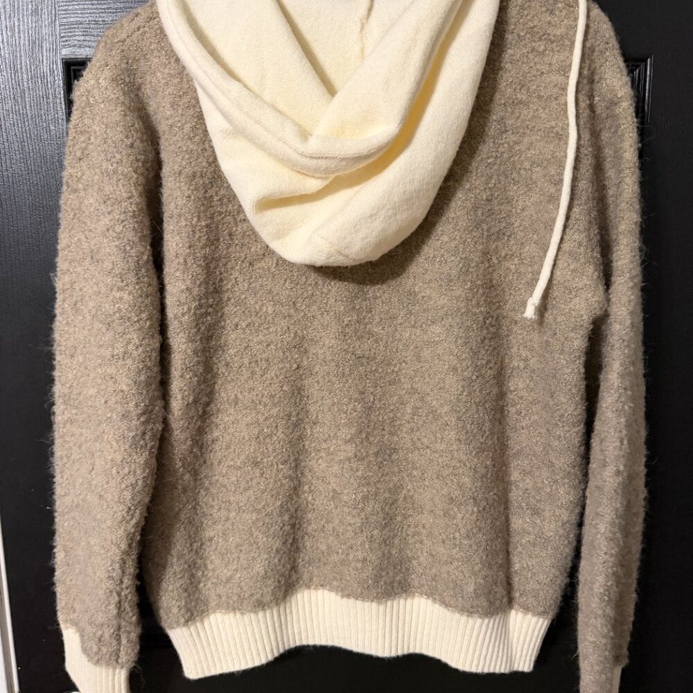 NWOT Hem & Thread Womens Button Down Hoodie Sweater Tan Cream Medium - Picture 4 of 4